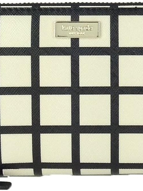 Kate Spade Bridgewater Drive Neda Black Grid Cream Leather Zip Wallet